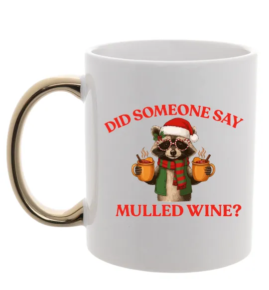 Чашка с цветной ручкой Єнот з глінтвейном Золото фото