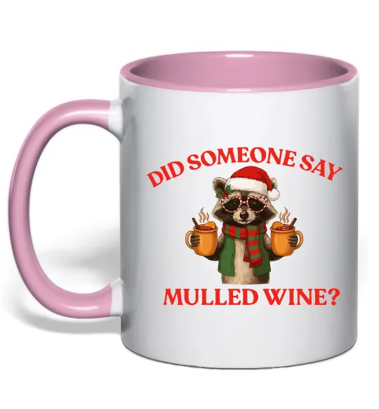 Чашка с цветной ручкой Єнот з глінтвейном Нежно розовый фото