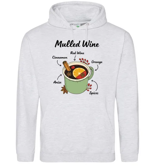 Мужская толстовка (худи) Mulled wine Серый меланж фото