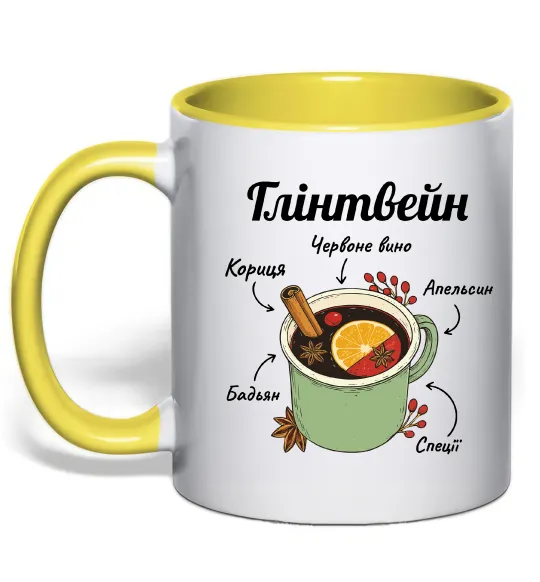 Чашка с цветной ручкой Глінтвейн рецепт Солнечно желтый фото