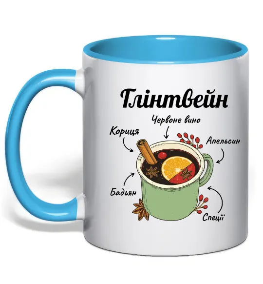 Чашка с цветной ручкой Глінтвейн рецепт Голубой фото