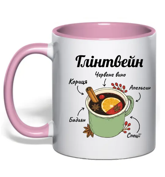 Чашка с цветной ручкой Глінтвейн рецепт Нежно розовый фото