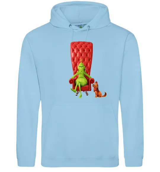 Мужская толстовка (худи) Грінч в кріслі та песик Голубой фото