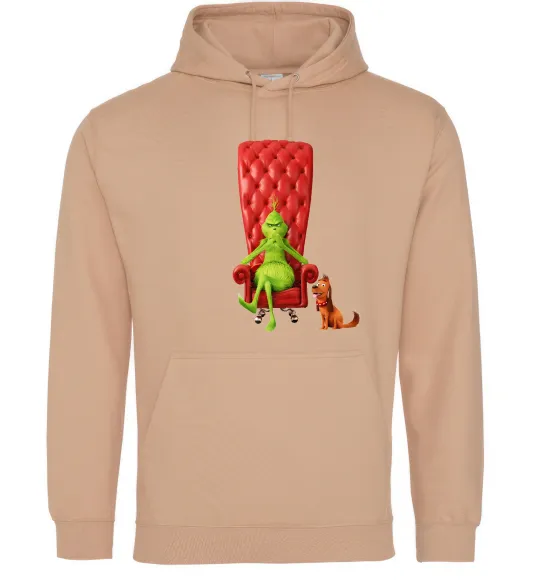 Женская толстовка (худи) Грінч в кріслі та песик Песочный фото