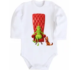 Дитячий бодік Грінч в кріслі та песик Білий фото