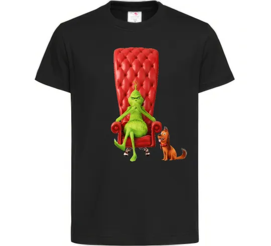 Дитяча футболка Грінч в кріслі та песик Чорний фото