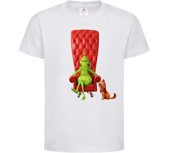 Дитяча футболка Грінч в кріслі та песик Білий фото