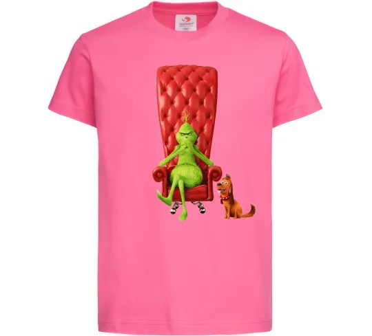 Дитяча футболка Грінч в кріслі та песик Яскраво-рожевий фото