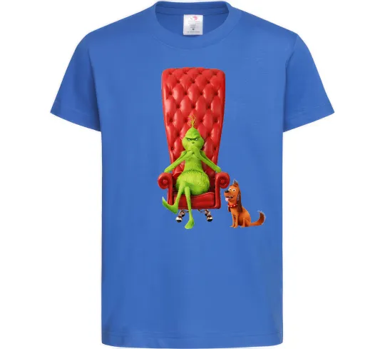 Дитяча футболка Грінч в кріслі та песик Яскраво-синій фото