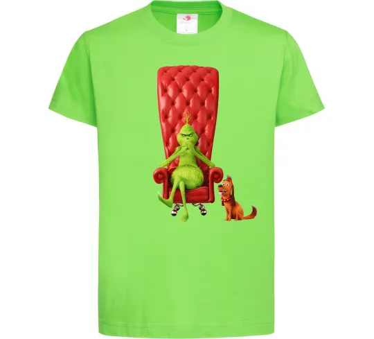 Дитяча футболка Грінч в кріслі та песик Лаймовий фото