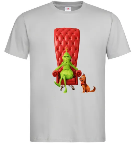 Мужская футболка Грінч в кріслі та песик Серый фото