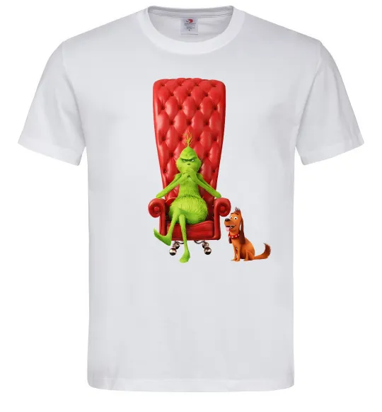 Мужская футболка Грінч в кріслі та песик Белый фото