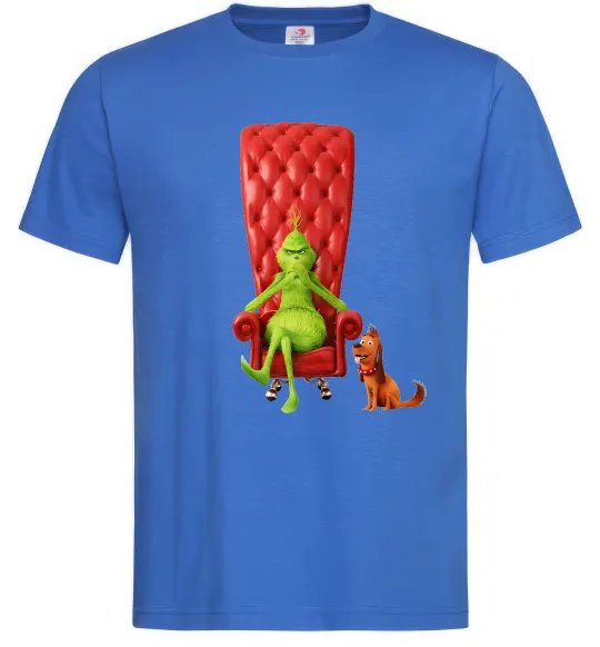 Мужская футболка Грінч в кріслі та песик Ярко-синий фото