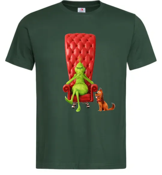 Мужская футболка Грінч в кріслі та песик Темно-зеленый фото