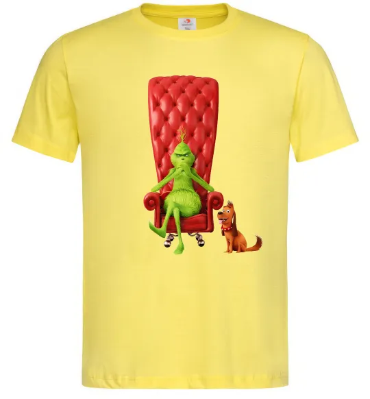 Мужская футболка Грінч в кріслі та песик Лимонный фото
