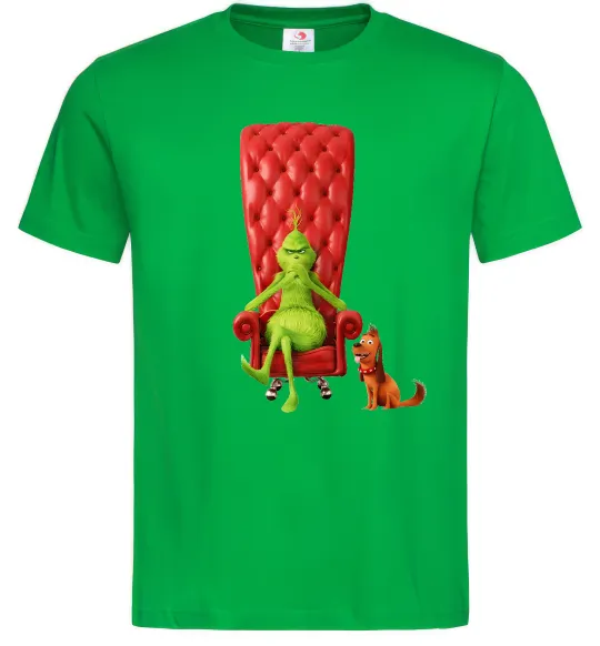 Мужская футболка Грінч в кріслі та песик Зеленый фото