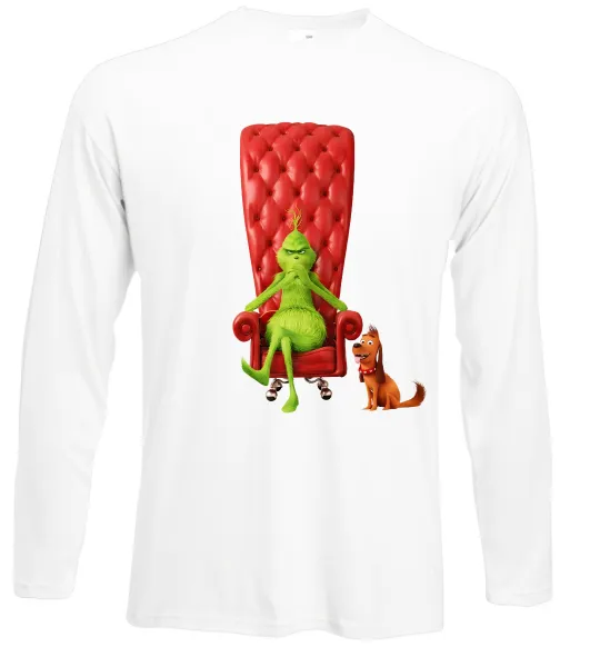 Лонгслів Грінч в кріслі та песик Білий фото