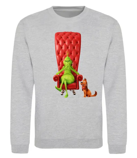 Свитшот Грінч в кріслі та песик Серый меланж фото