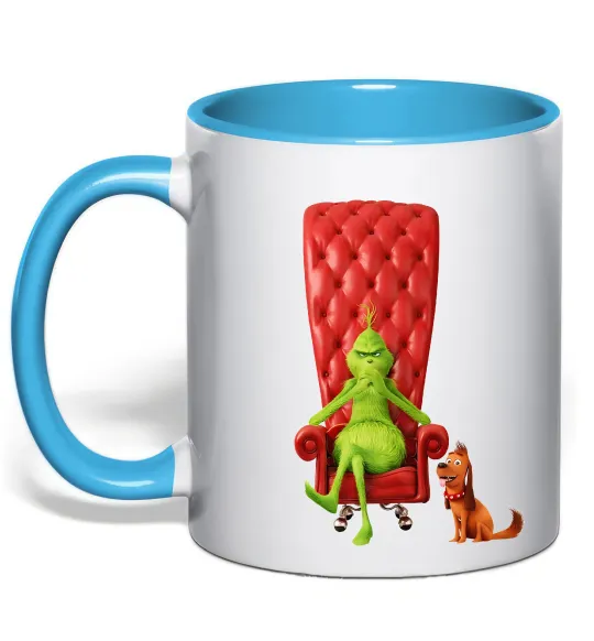 Чашка с цветной ручкой Грінч в кріслі та песик Голубой фото
