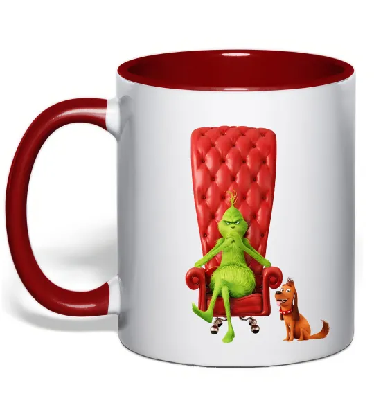 Чашка с цветной ручкой Грінч в кріслі та песик Красный фото
