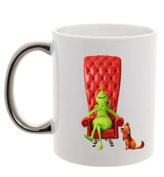 Чашка с цветной ручкой Грінч в кріслі та песик Серебро фото