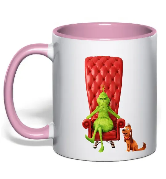 Чашка с цветной ручкой Грінч в кріслі та песик Нежно розовый фото