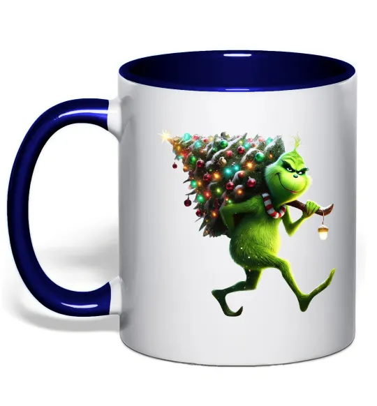 Чашка з кольоровою ручкою Грінч з ялинкою Глибокий темно-синій фото