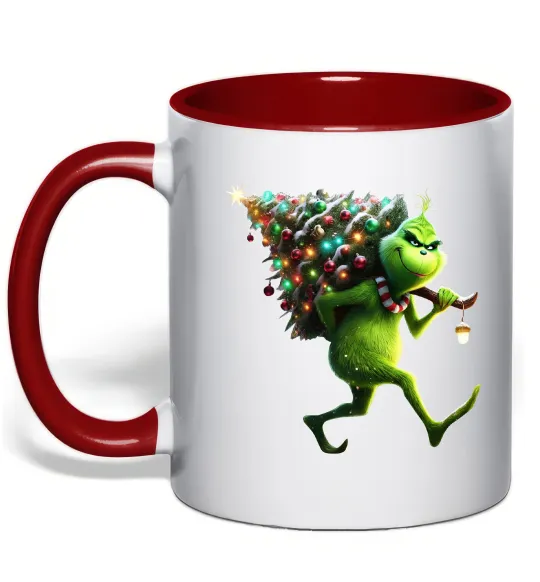 Чашка з кольоровою ручкою Грінч з ялинкою Червоний фото