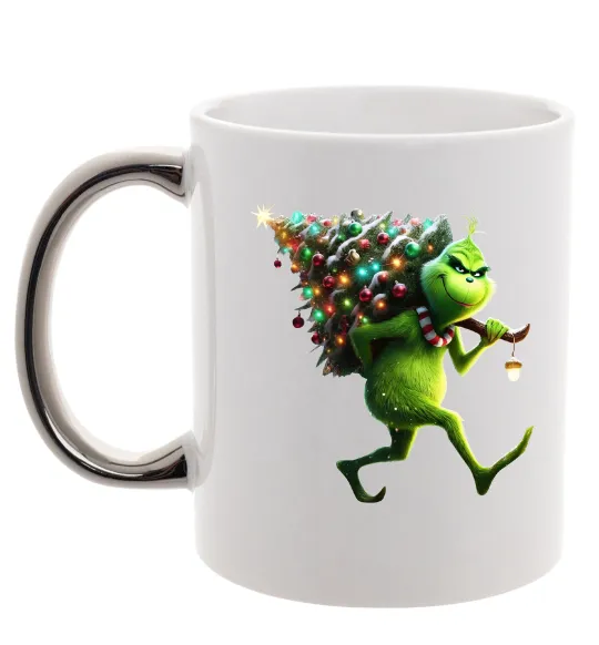 Чашка з кольоровою ручкою Грінч з ялинкою Срібло фото