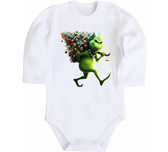Дитячий бодік Грінч з ялинкою Білий фото