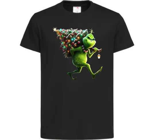 Дитяча футболка Грінч з ялинкою Чорний фото