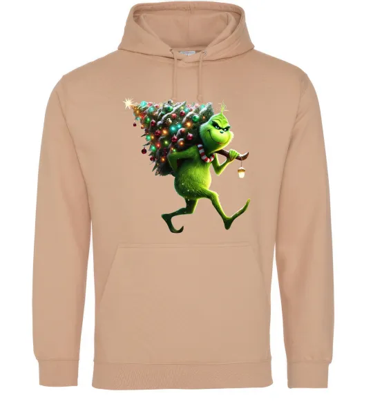 Женская толстовка (худи) Грінч з ялинкою Песочный фото