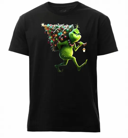 Чоловіча преміум футболка Грінч з ялинкою Чорний фото