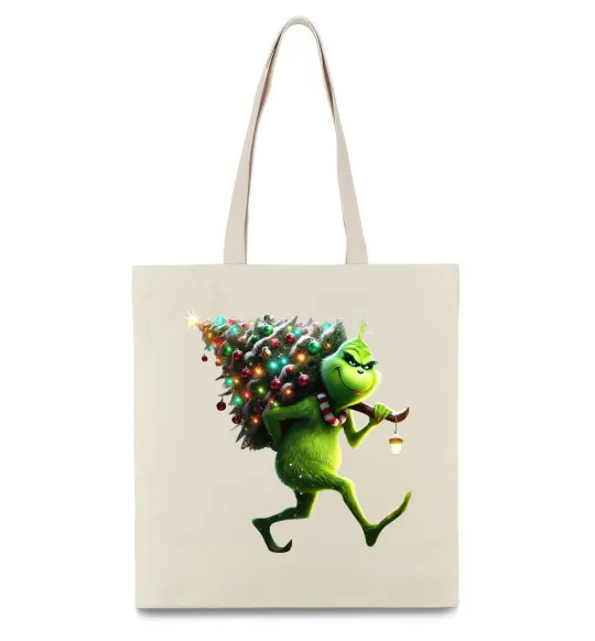 Эко-сумка Грінч з ялинкою Бежевый фото