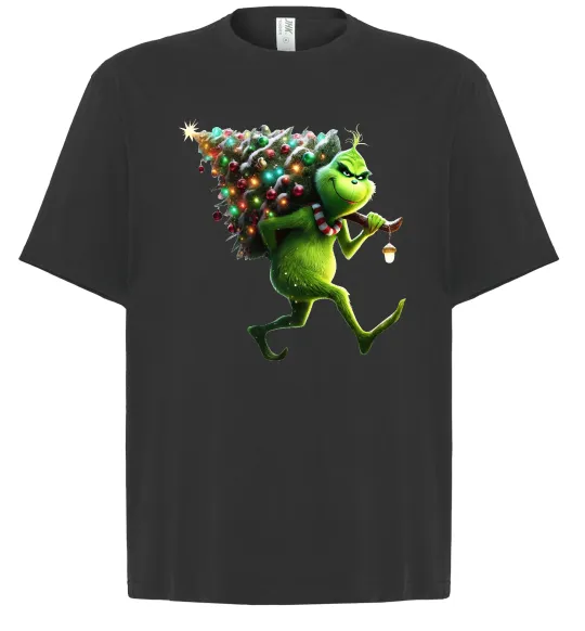 Футболка Оверсайз Грінч з ялинкою Черный фото