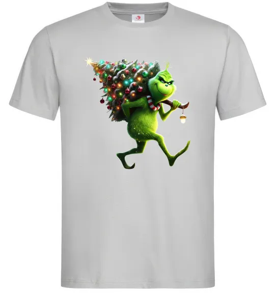 Мужская футболка Грінч з ялинкою Серый фото