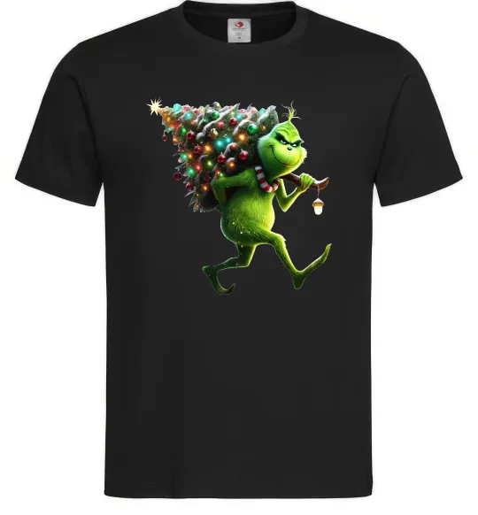 Мужская футболка Грінч з ялинкою Черный фото