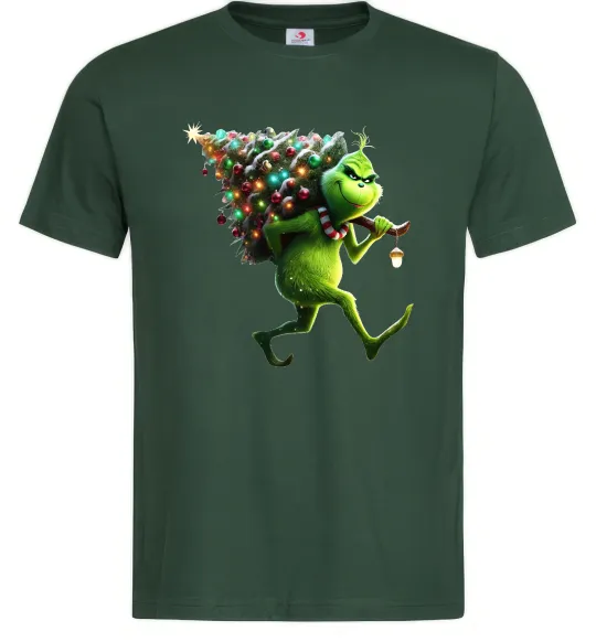 Мужская футболка Грінч з ялинкою Темно-зеленый фото