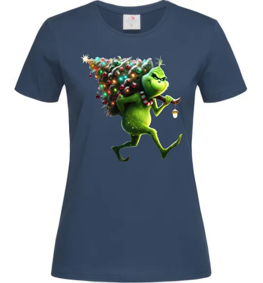 Жіноча футболка Грінч з ялинкою Темно-синій фото