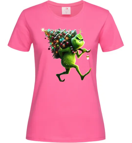 Жіноча футболка Грінч з ялинкою Яскраво-рожевий фото