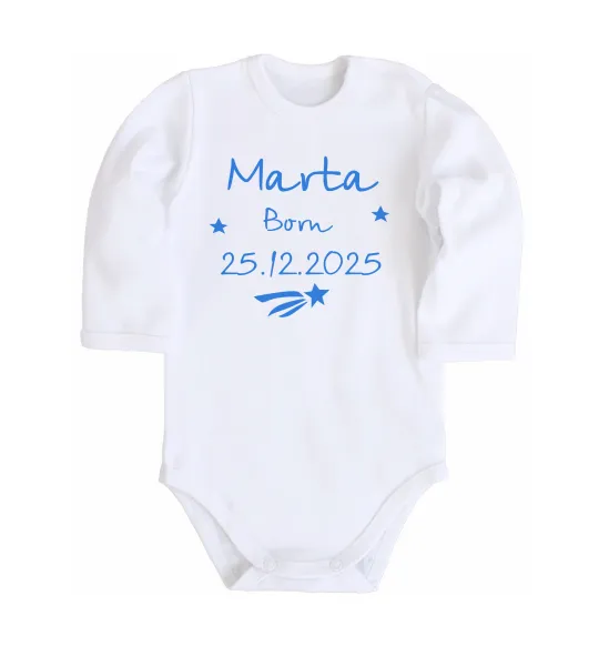 Дитячий бодік Birth date with name Білий фото