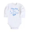 Дитячий бодік Birth date with name Білий фото