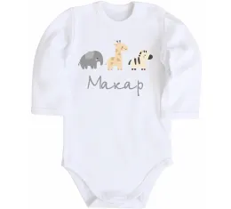 Детский боди Іменний з тваринками Белый фото