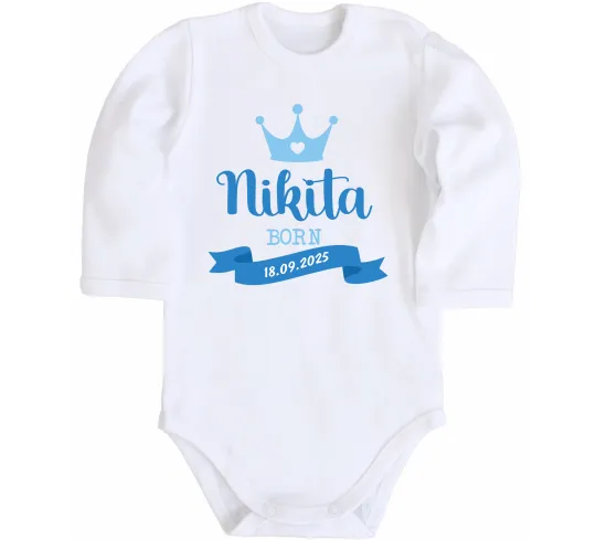 Дитячий бодік Для хлопчика ім'я та дата народження Білий фото
