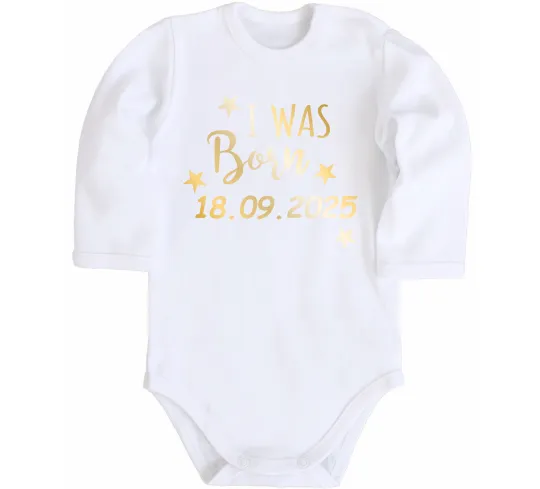 Дитячий бодік Дата народження Білий фото