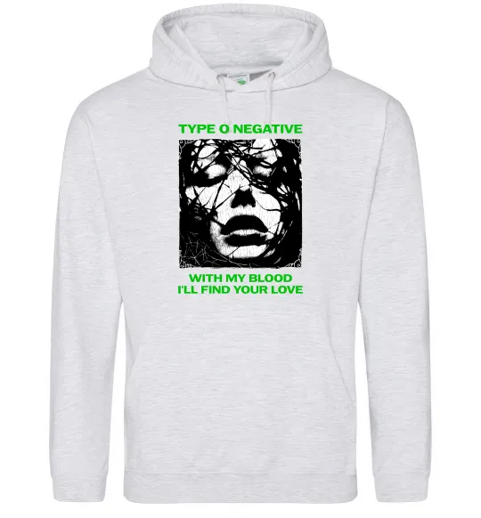 Мужская толстовка (худи) Type O Negative with my blood Серый меланж фото
