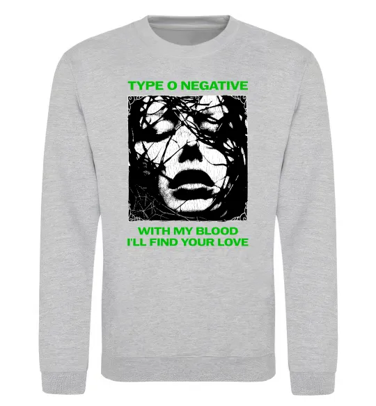 Свитшот Type O Negative with my blood Серый меланж фото