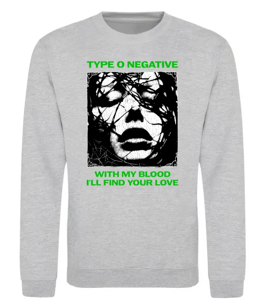 Світшот Type O Negative with my blood Сірий меланж фото