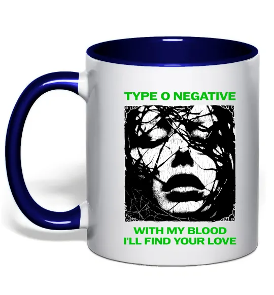 Чашка с цветной ручкой Type O Negative with my blood Глубокий темно-синий фото