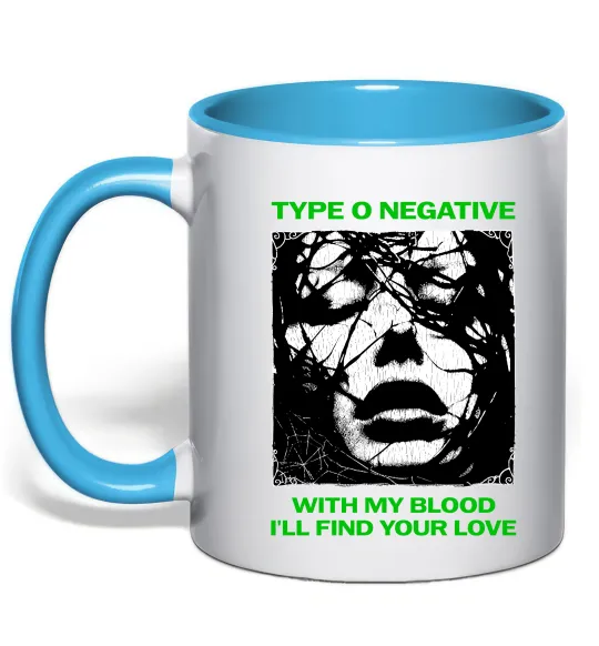 Чашка с цветной ручкой Type O Negative with my blood Голубой фото
